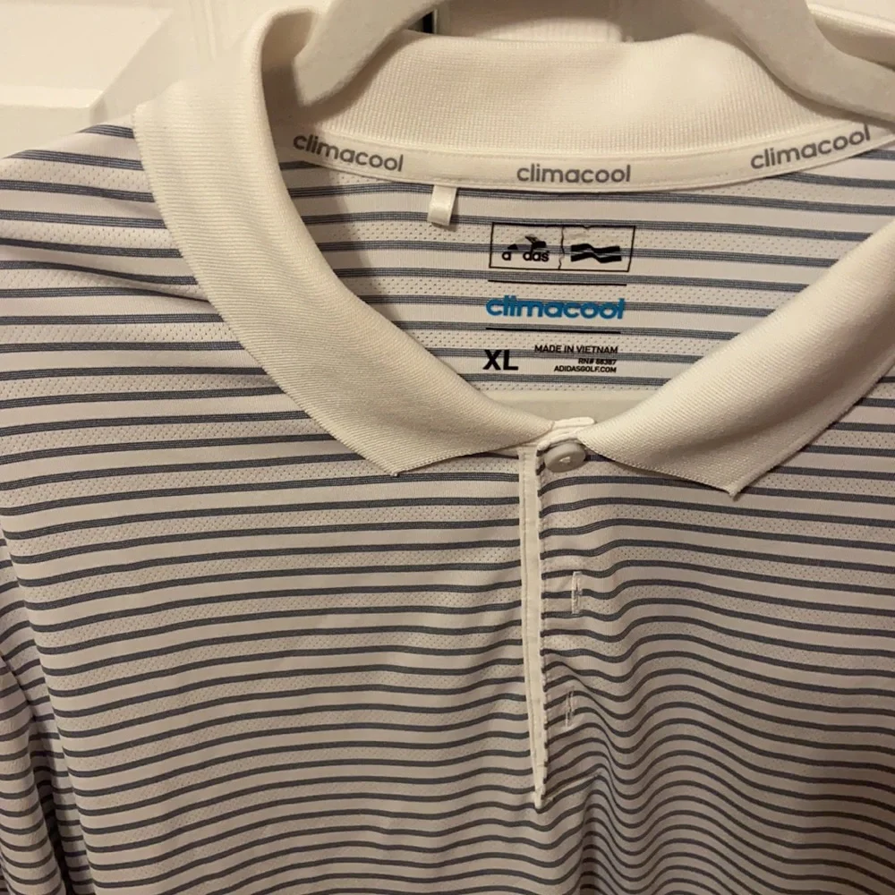 Adidas Blue & White Striped Polo - Picture 2 of 4